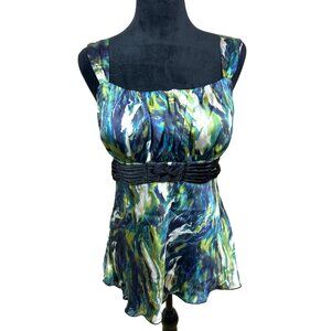 Vtg B. Wear Y2K Babydoll Tank Top Junior's L Empire Waist Tie Back Boho Beach